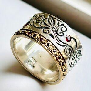 Konstantino Silver and 18K Gold Floral Ring with rubies